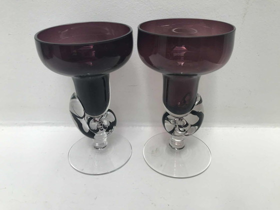 Image 1 of Portacandele vintage in vetro bordeaux: decorazioni da tavola fatte a mano in Francia