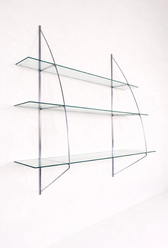 Image 1 of Vintage IKEA Glazen Chromen Boekenkast Rek Wandrek By Tord Björklund