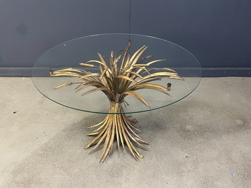 Vintage gilt metal sheaf of wheat coco chanel coffee table, 1960s