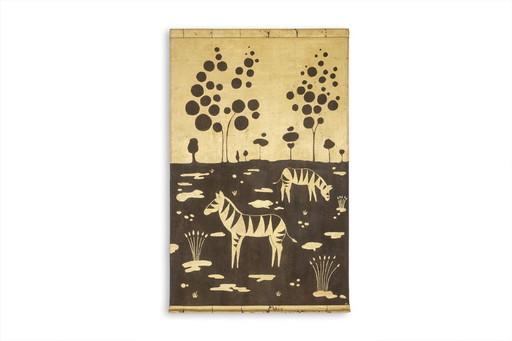 Painted canvas decorated with zebras. Contemporary artist's work