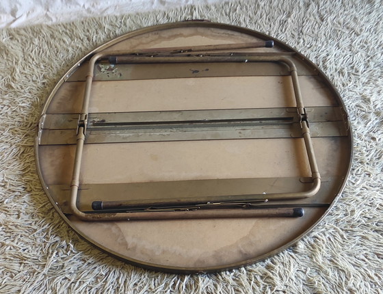Image 1 of Round folding table in metal and blue Formica - 1960s/70s