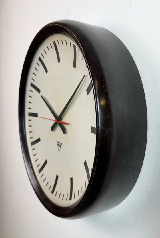 Image 1 of Large Industrial Bakelite Factory Wall Clock from Pragotron, 1950s