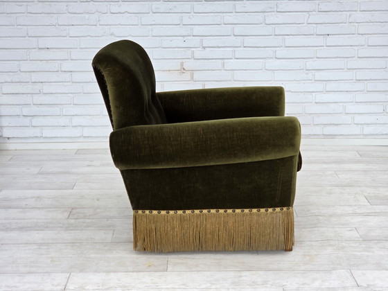 Image 1 of 1970s Danish Lounge Chair, Low, Furniture Velour, Ash Wood Legs