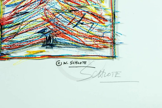 Image 1 of Schlote, Wilhelm - Sapin de Noël aux crayons de couleur - Construction 3D - Signé à la main