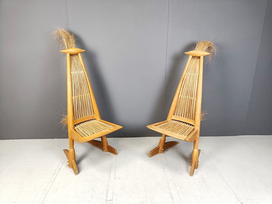 Image 1 of Pair Of Ethnic Scupltural Chairs, 1970S