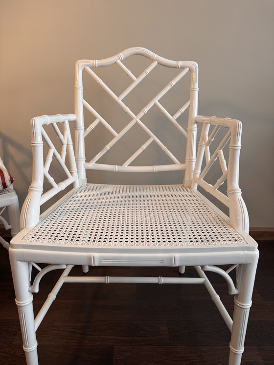 Image 1 of 2x white Chippendale Faux Bamboo Jonathan Adler armchair