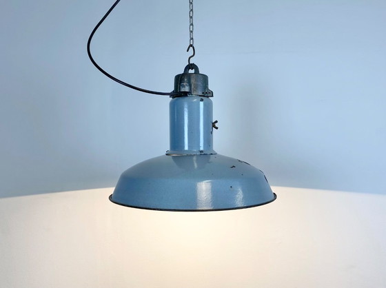 Image 1 of Suspension industrielle en émail gris, style années 1950