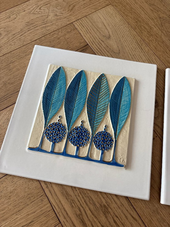 Pair of Ceramano REA Ceramic Wall Plaques, Rare Blue Colourway, West Germany, 1970s, Decorative Objects (photo 2 of 15)