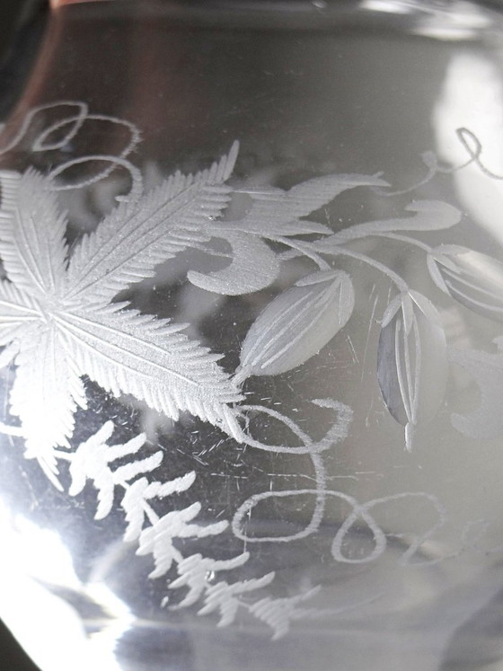 Image 1 of Antique engraved crystal decanter with vegetal decoration, Bohemian 19th-20th century