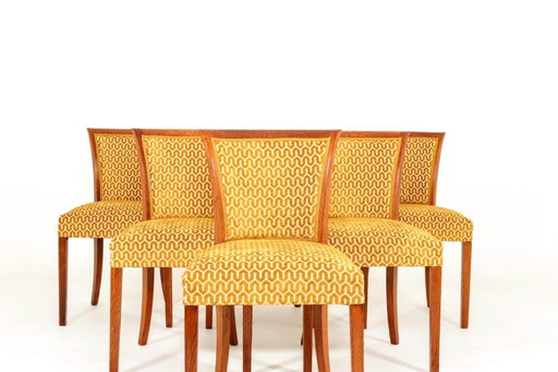 Eetkamerstoelen set van 6 art deco geometrische jacquard gouden honingraat