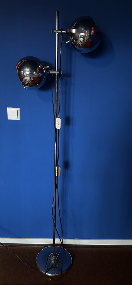 Image 1 of Space Age chrome floor lamp – 70s design, 163 cm high, large adjustable spotlights