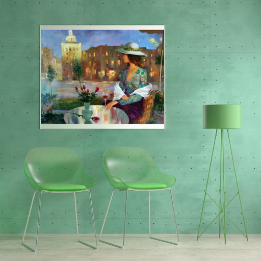 Original Ölgemälde Abstrakter Expressionismus Mädchen Nachtstadt – schilderijen tekeningen, Canvas (photo 2 of 8)
