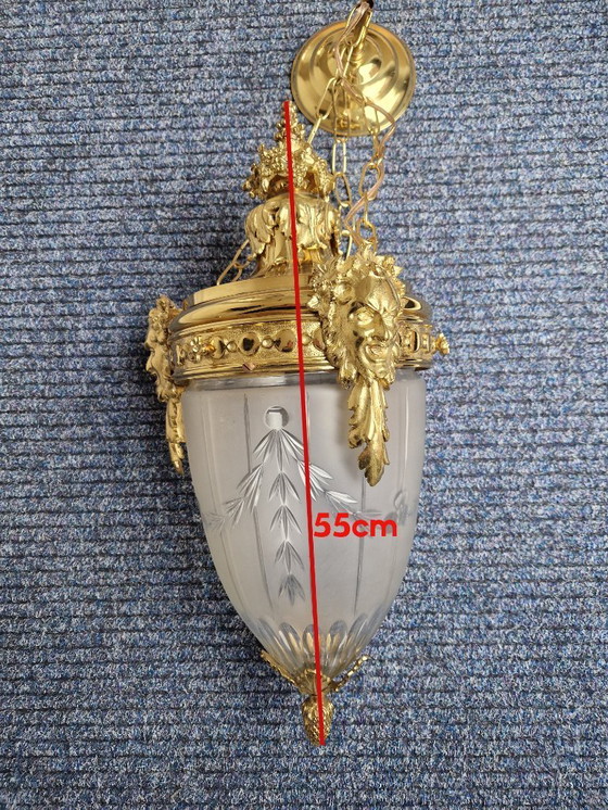 Image 1 of Ceiling lamp - Gilded bronze and glass ceiling lamp Louis XVI.