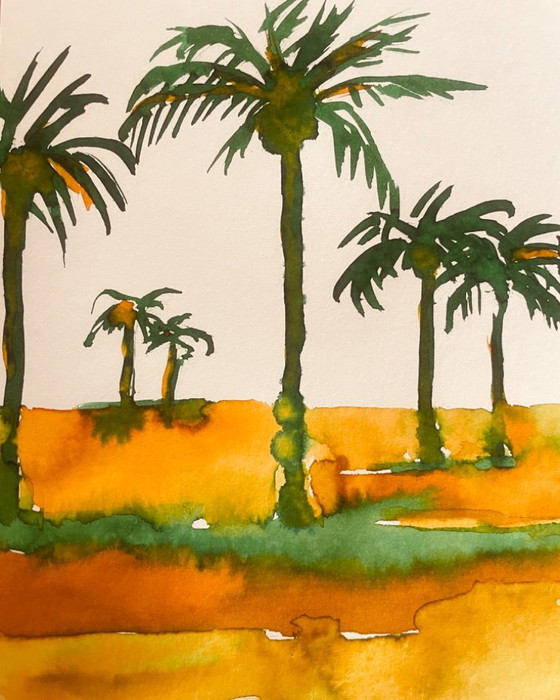 Signed Painting Egypt Landscape « Sunrise on the Nile. » – Verilhac, Art, Paper (photo 8 of 10)