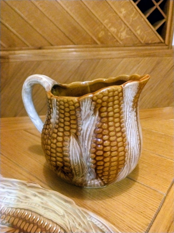 Image 1 of Vintage majolica serveerset in maïskolfmotief – Italica Ars Firenze voor Peasant Village – jaren 1960/1970 –