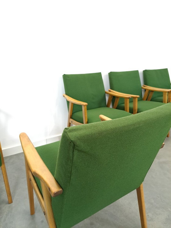 Image 1 of Set of 6 groene eetkamerstoelen met beukenhout