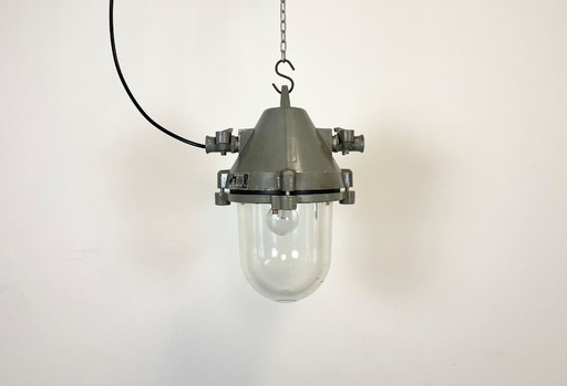 Lampada antideflagrante industriale in alluminio pressofuso grigio scuro, anni '60