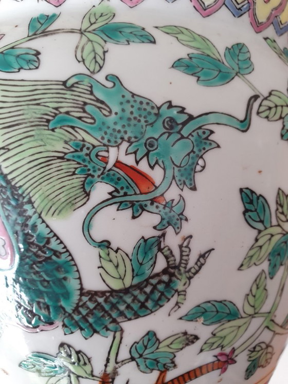 Image 1 of Chinese Flowerpot – Famille Rose (Dragon & Phoenix) – 21x18cm