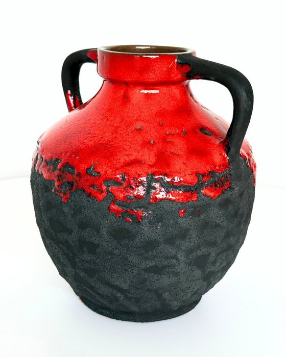 Image 1 of Vintage Fat Lava Vase – West Germany 6351 – Red & Black Lava Glaze