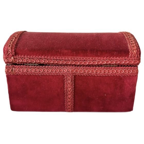 Image 1 of Boîte à bijoux ancienne bordeaux en velours rouge, boîte à bijoux française en velours rouge des années 1920