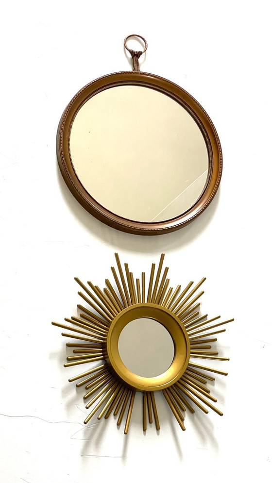 Image 1 of Vintage gouden spiegels met zonnestralenmotief