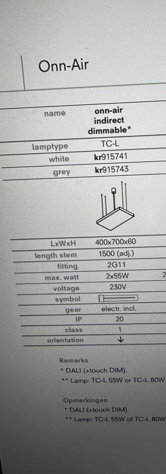 Image 1 of Kreon Onn-Air Indirect Design Pendant Lamp – New in box (Grey)