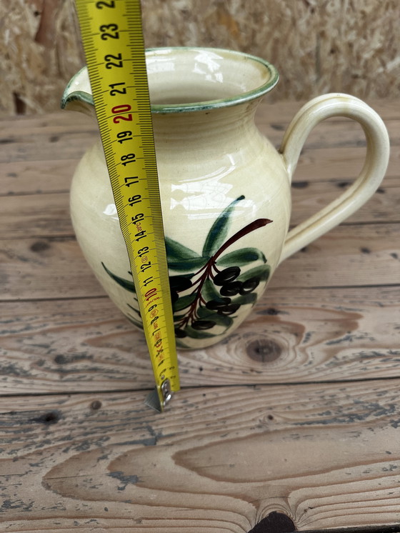Image 1 of Vallauris glazed ceramic pitcher from the 50s, Olives Noires decor
