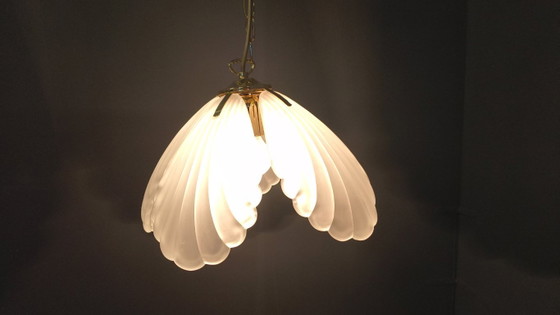Image 1 of Vintage Italiaanse kroonluchter van glas en messing, jaren 70.