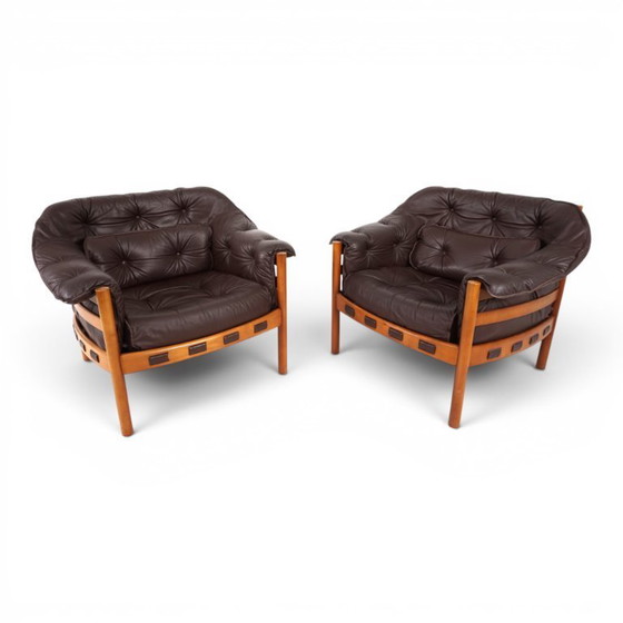 Woonkamerset Coja van Sven Ellekaer – 3-zitsbank en 2 fauteuils in bruin leer, 1960 – Wood, Leather (photo 8 of 20)