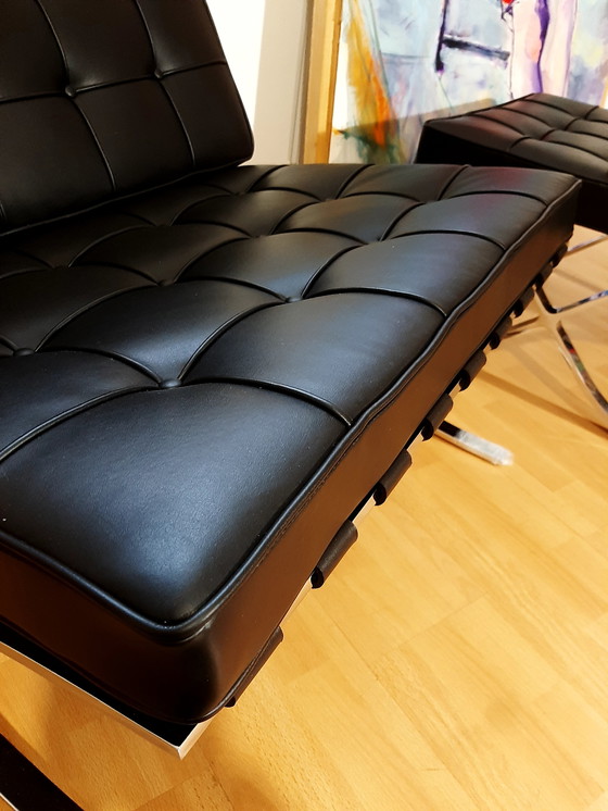Image 1 of Knoll Set Barcelona New-Never Used Black Leather Design by Ludwig Mies Van Der Rohe and Lilly Reich (1929)