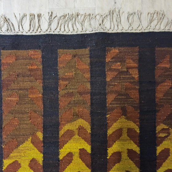 Image 1 of Vintage wollen Design Kilim Tapijt Maria Janowska (Zachód) zonsondergang (Poolse kunst)