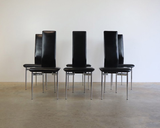 Image 1 of 6 fauteuils en cuir Fasem S44 de Giancarlo Vegni, années 80