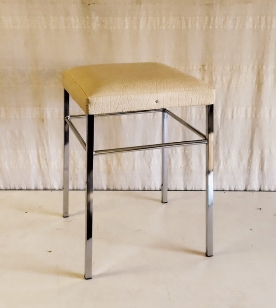 Image 1 of Vintage stool in chromed metal and imitation leather - 1970s