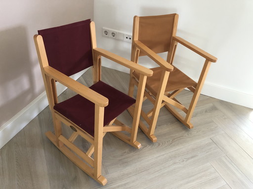 Two Bucci rocking directors children chairs red and Brown