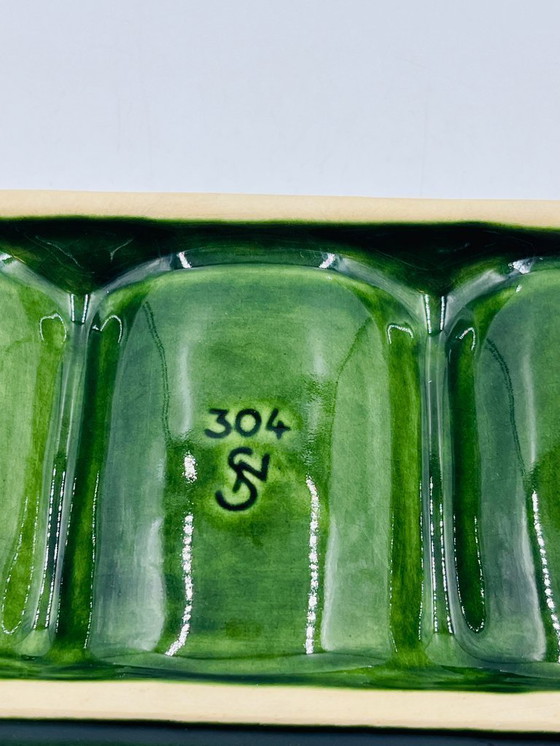 Image 1 of Piatto da antipasto vintage in ceramica verde degli anni '70