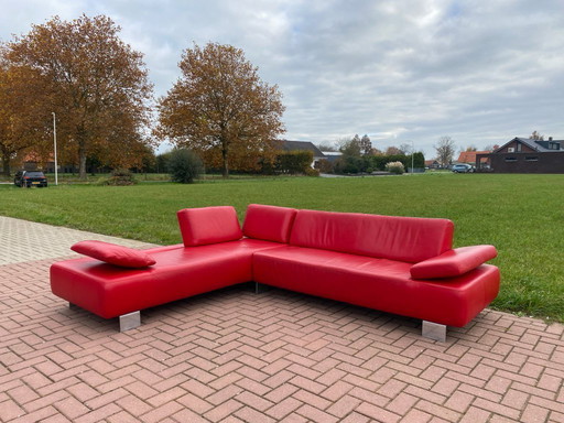 Canapé d'angle Montel en cuir véritable rouge