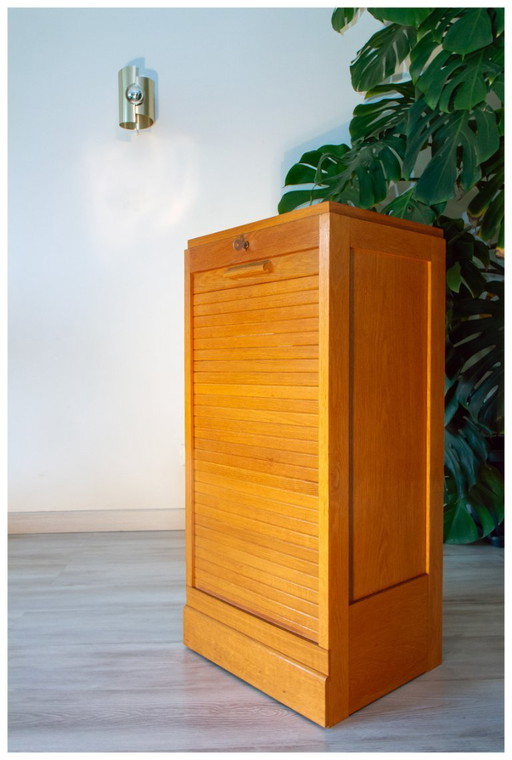 Curtain file, 1970s, honey oak