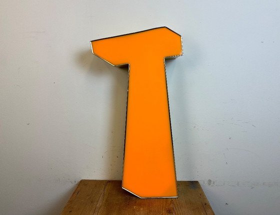 Image 1 of Large Vintage Yellow Illuminated Letter T, 1980s