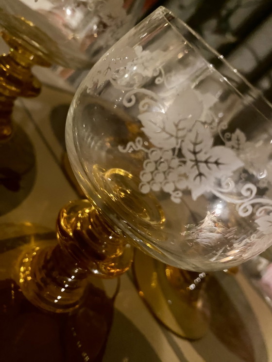 Image 1 of 6 verres Römer, jaunes, 0,2, verres à vin allemands vintage