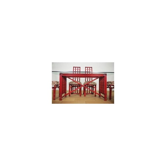 Image 1 of Vintage red bamboo dining set by Arturo Pozzoli, 1980s