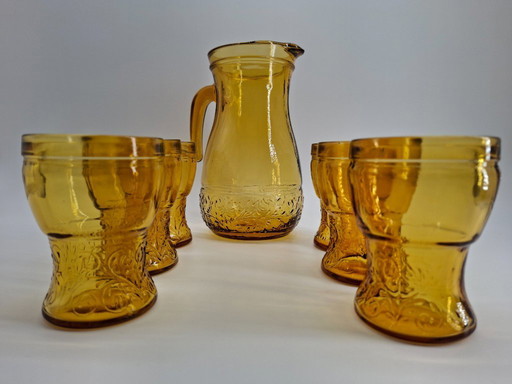 Set da aranciata in vetro ambrato - 1970