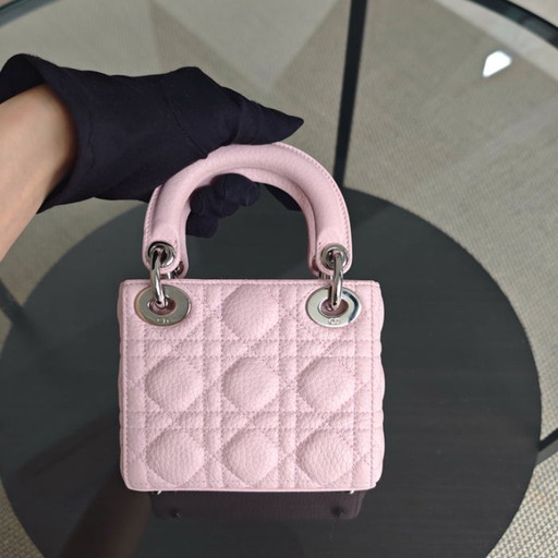 Dior Lady Micro - Cannage Caviar Rosa Chiaro Dettagli Rosa Cinturino Regolabile