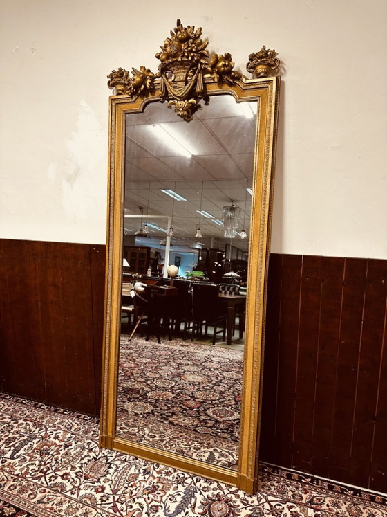 Large Antique Golden Baroque Mirror with Crest – Glass (photo 2 of 14)