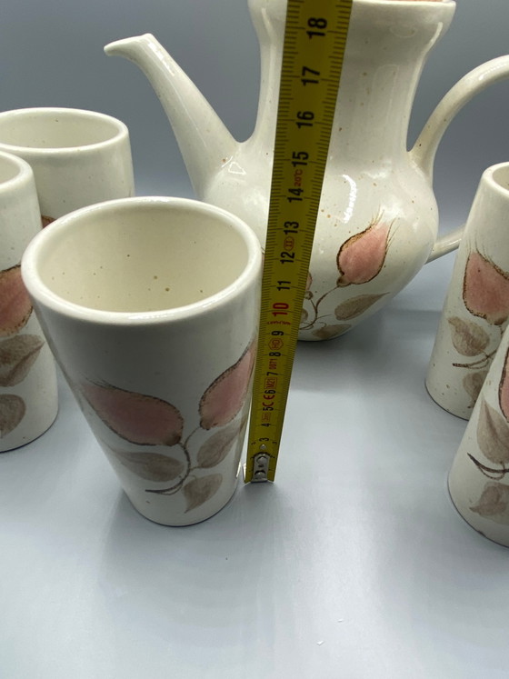 Salins France aardewerk koffieservies – koffiepot en 6 kopjes – roze bloemendesign – Cork (photo 9 of 12)