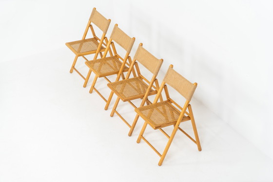 Image 1 of Satz von 4 eleganten Klappstühlen aus Weide und Jute (Deutschland, 1970er)