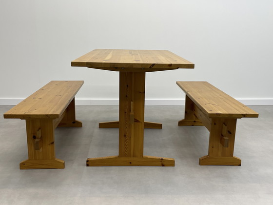 Image 1 of Vintage pine dining table with benches