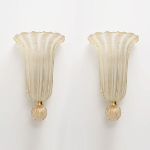 Pair of Murano Glass Wall Sconces with Gold Dust Inclusions