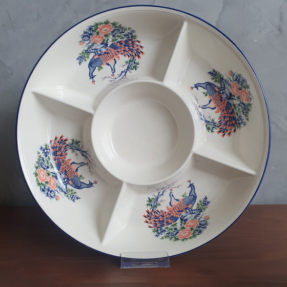 Image 1 of Piatto da portata vintage a forma di pavone in porcellana giapponese degli anni '50