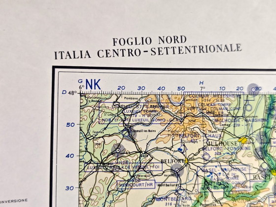 Image 1 of Pair of Italian Military Aeronautical Maps from 1962, North and South Sheets, Large Vintage Geographical Maps