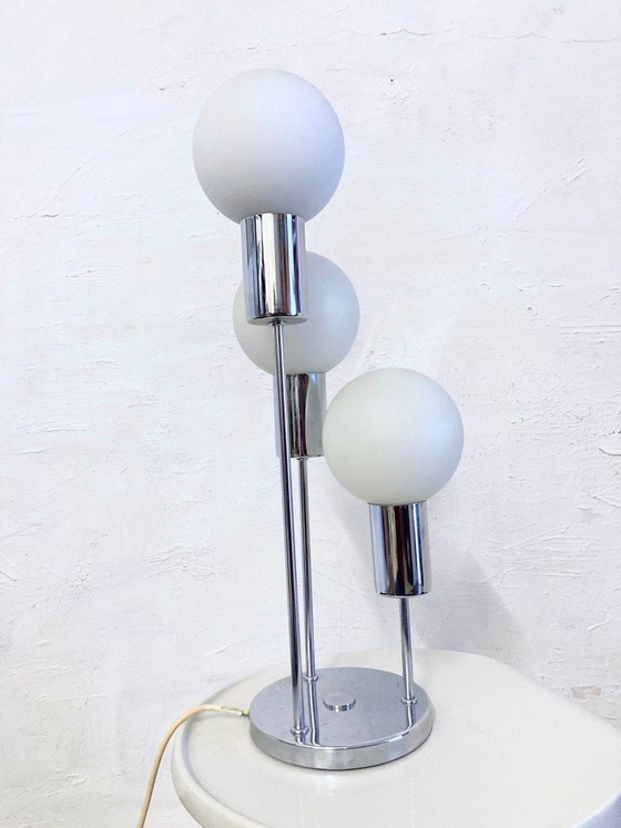 Image 1 of Space Age spherical table lamp from the 70s, chrome and glass